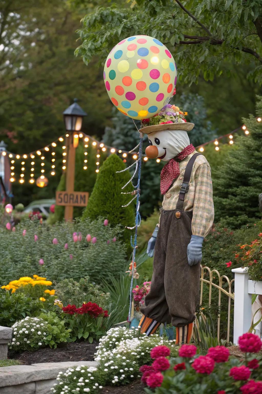 A balloon head adds a touch of celebration to your scarecrow.