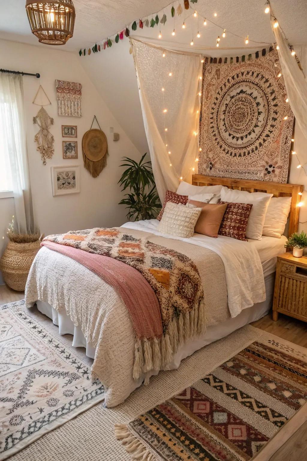 Layered textures create a cozy, inviting atmosphere.