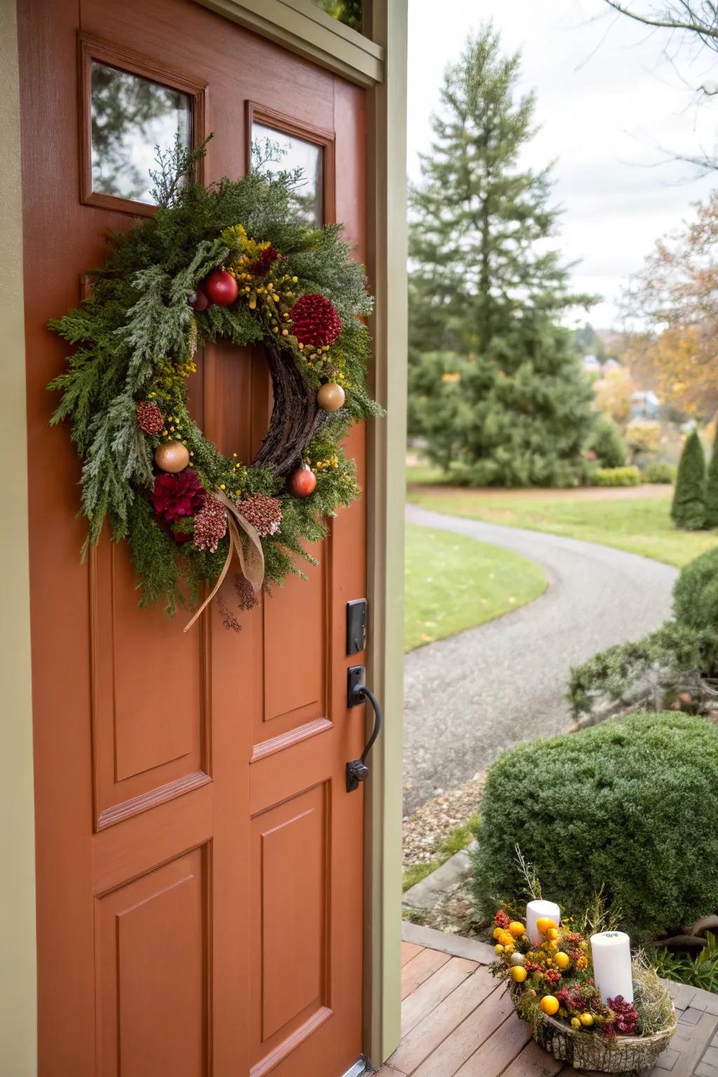 A decorative wreath adds a personal touch to your front stoop.