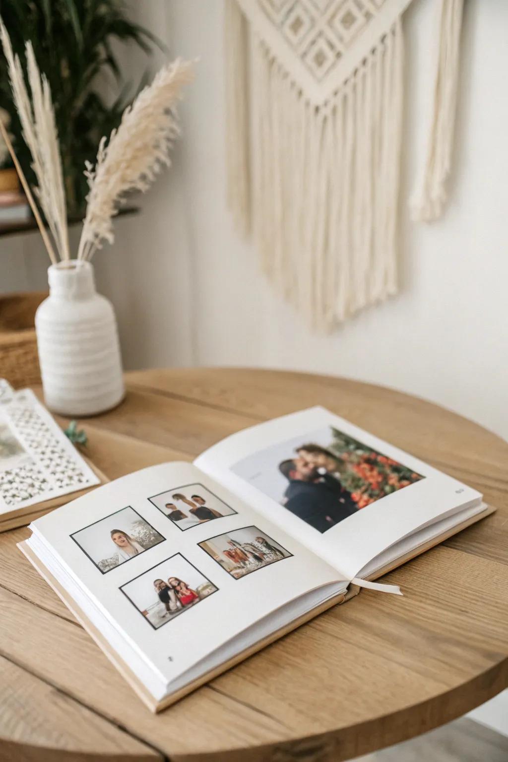 Capture the joy of your special day with a charming photo booth guest book, blending minimalist elegance with a touch of boho flair.