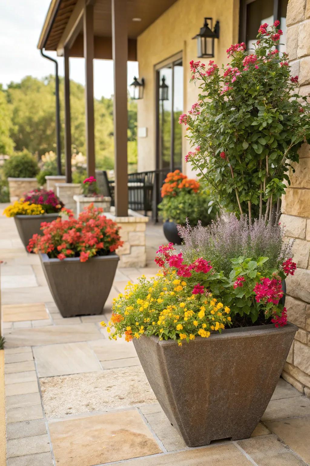Container gardening with Texas sage on a patio.