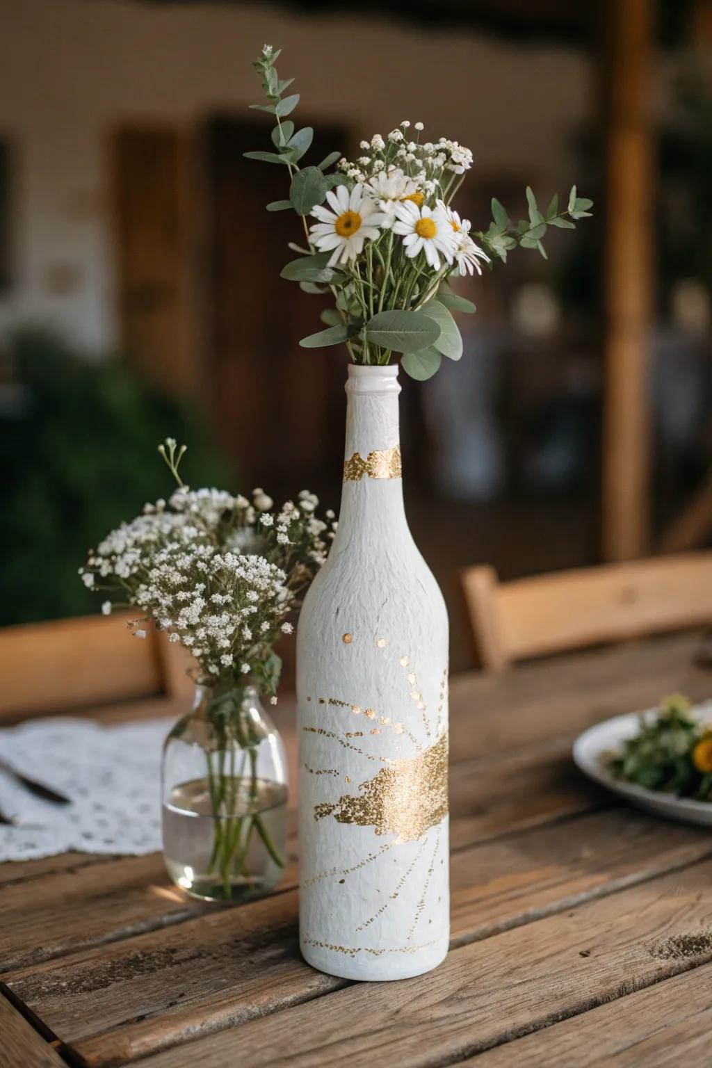 Transform ordinary wine bottles into stunning centerpieces with a minimalist twist.