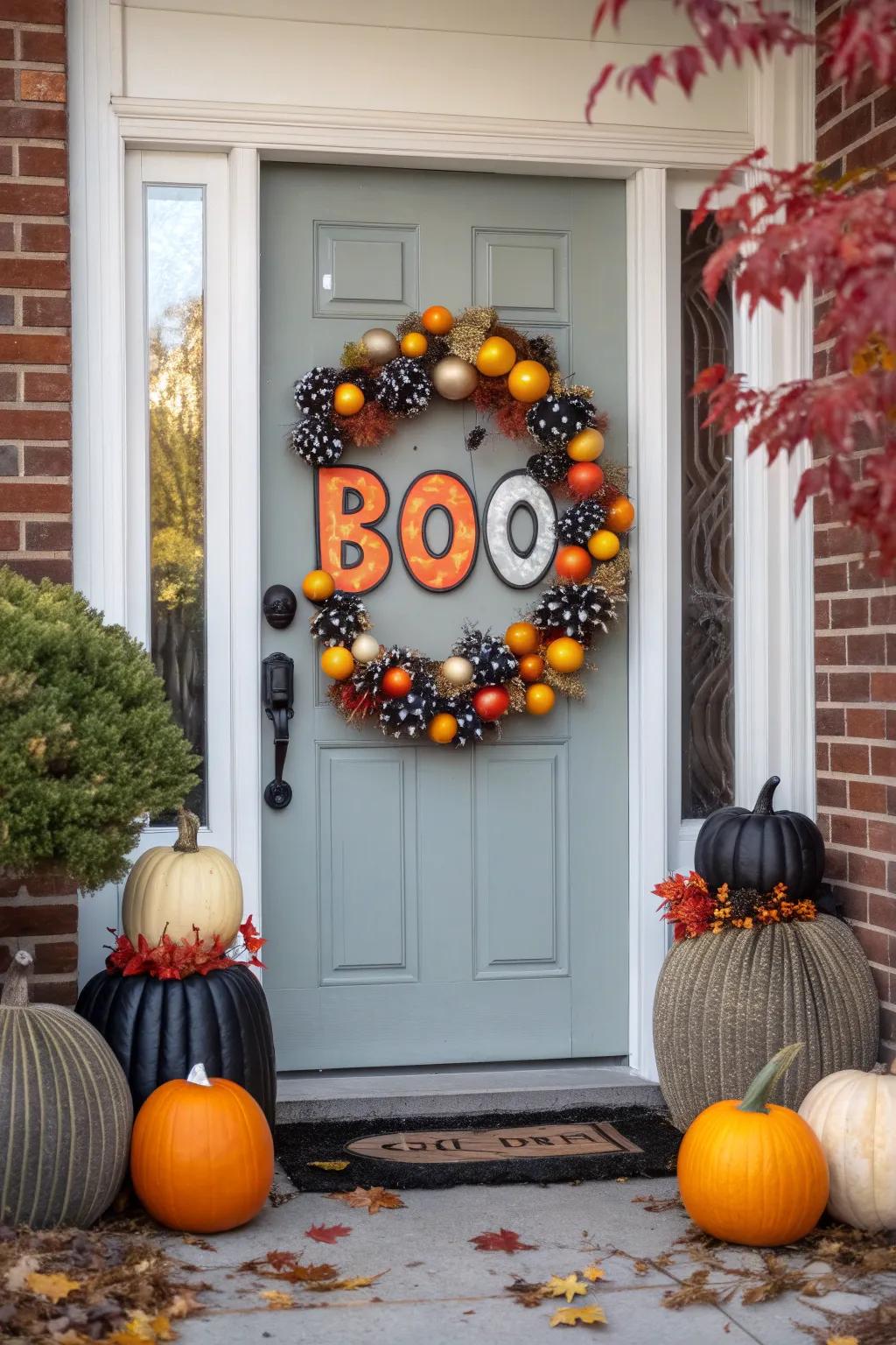 A âBooâ wreath is a festive and creative Halloween decoration.