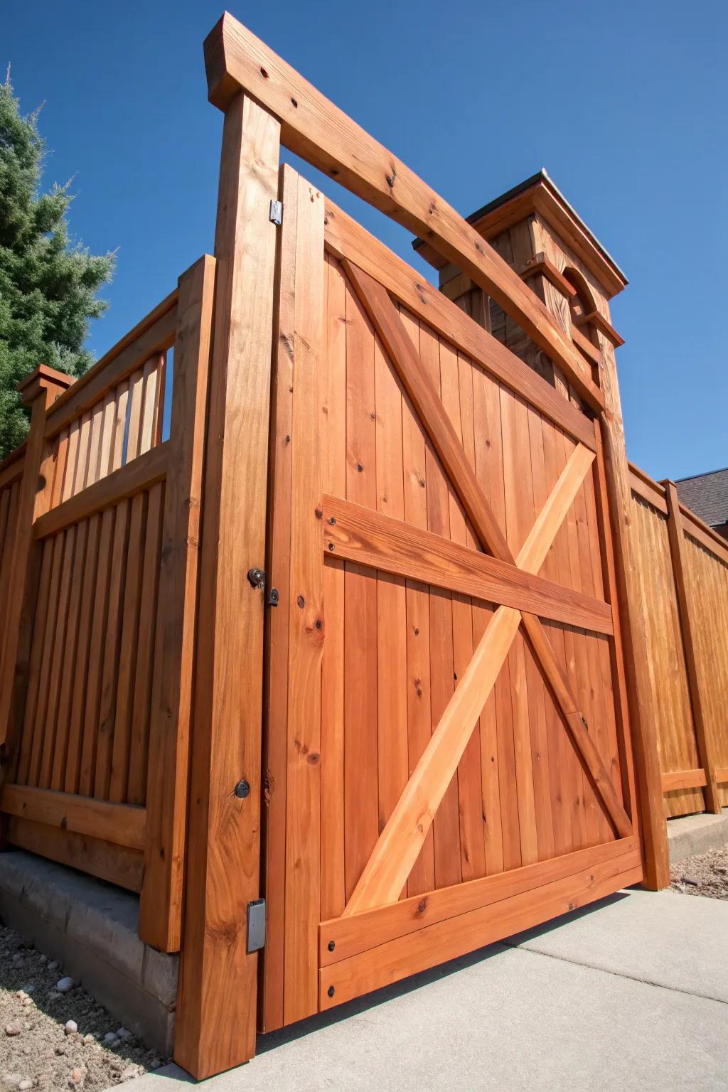 Experience the timeless allure of a rustic Z-frame cedar gate, where craftsmanship meets classic charm.