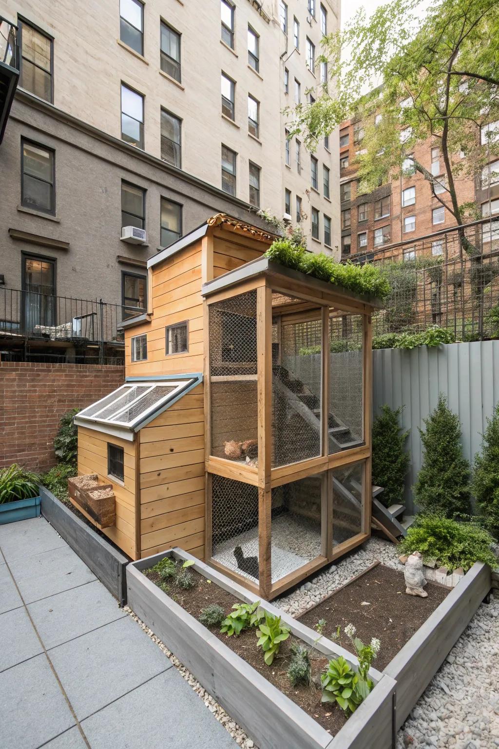 Elevate your urban backyard with a sleek and stylish loft chicken coopâwhere modern design meets functionality.