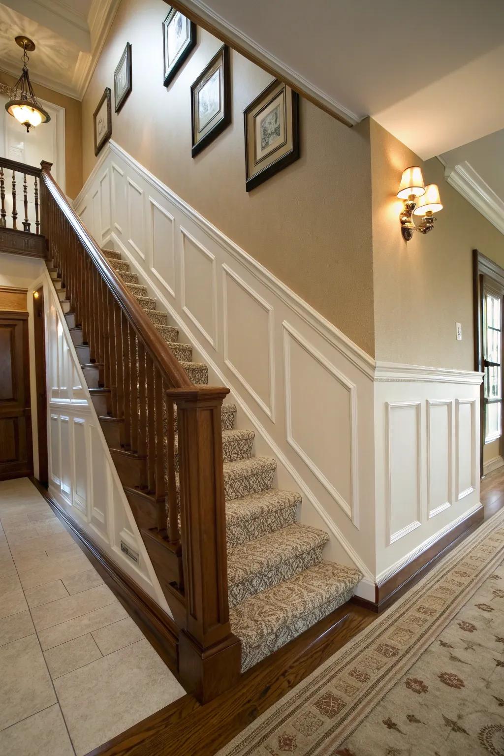 Extend wainscoting into hallways for a cohesive look.