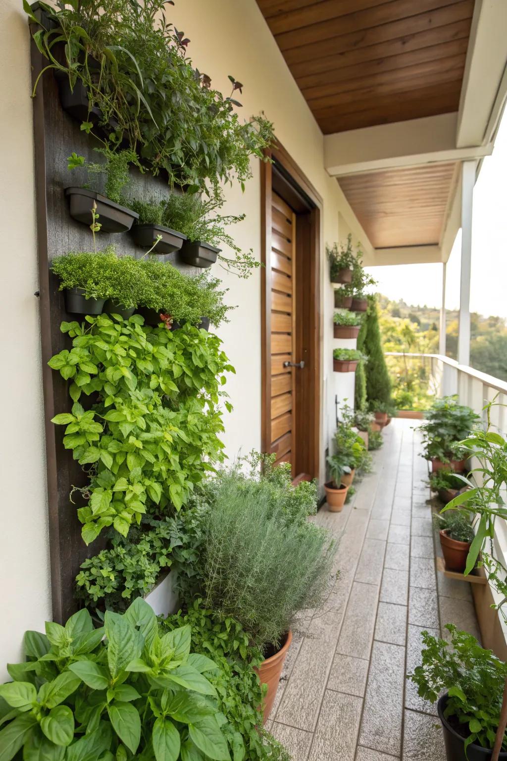 A vertical herb garden is both practical and pleasant.