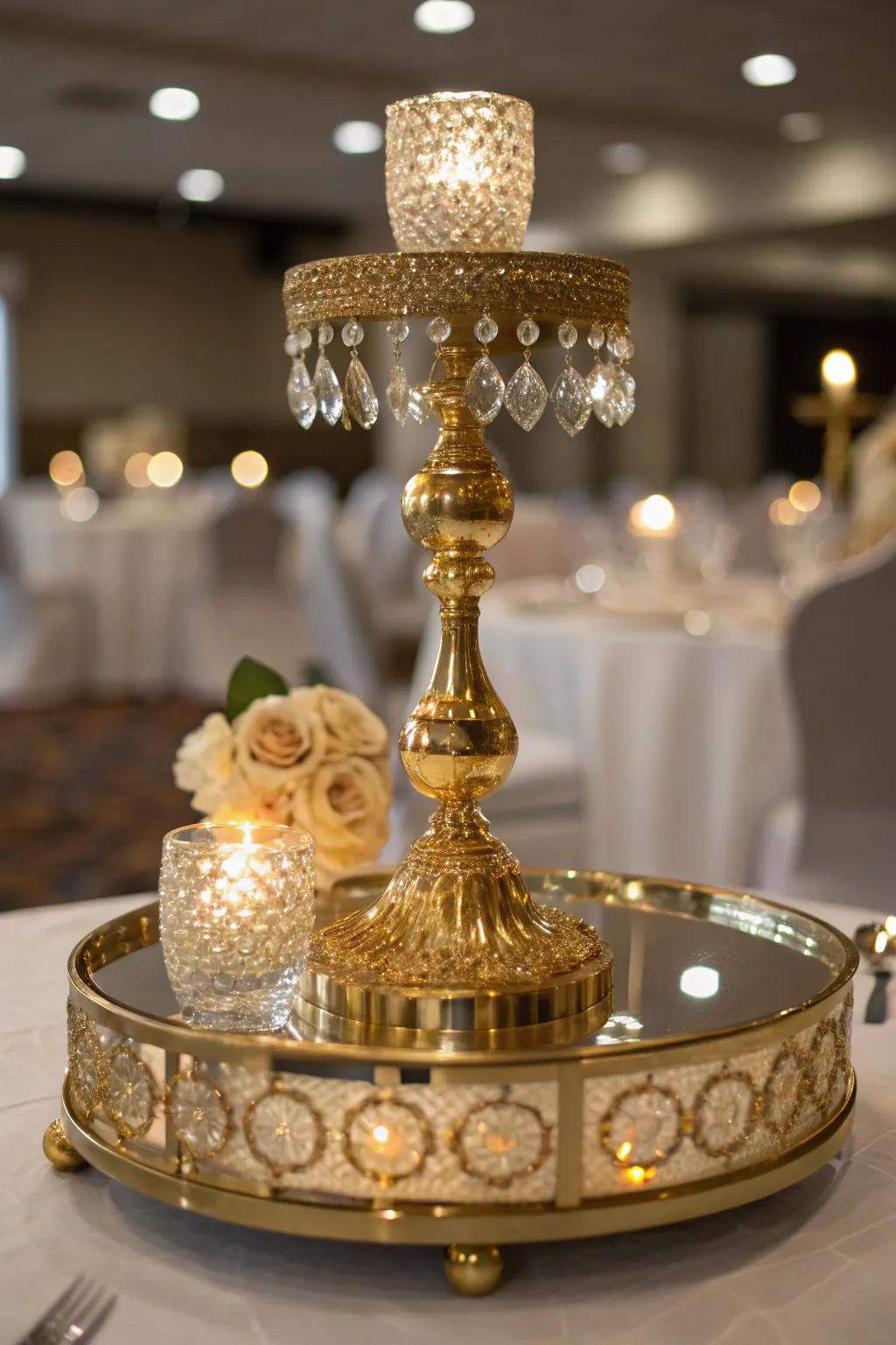 A sophisticated centerpiece with a mirrored base.