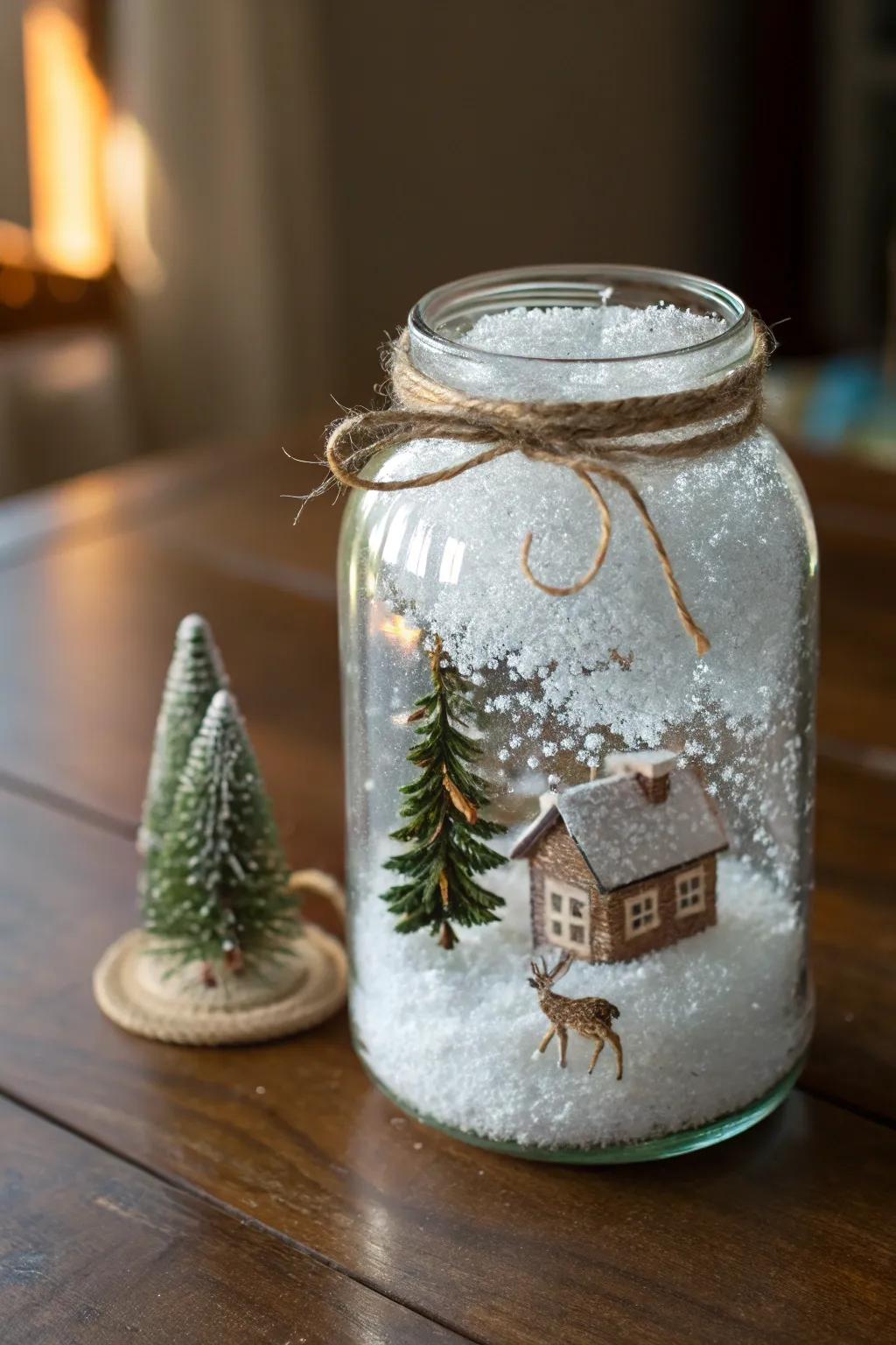 Capture the serene beauty of winter with this charming mason jar snow globe. ð²âï¸ #WinterCrafts #ScandinavianStyle