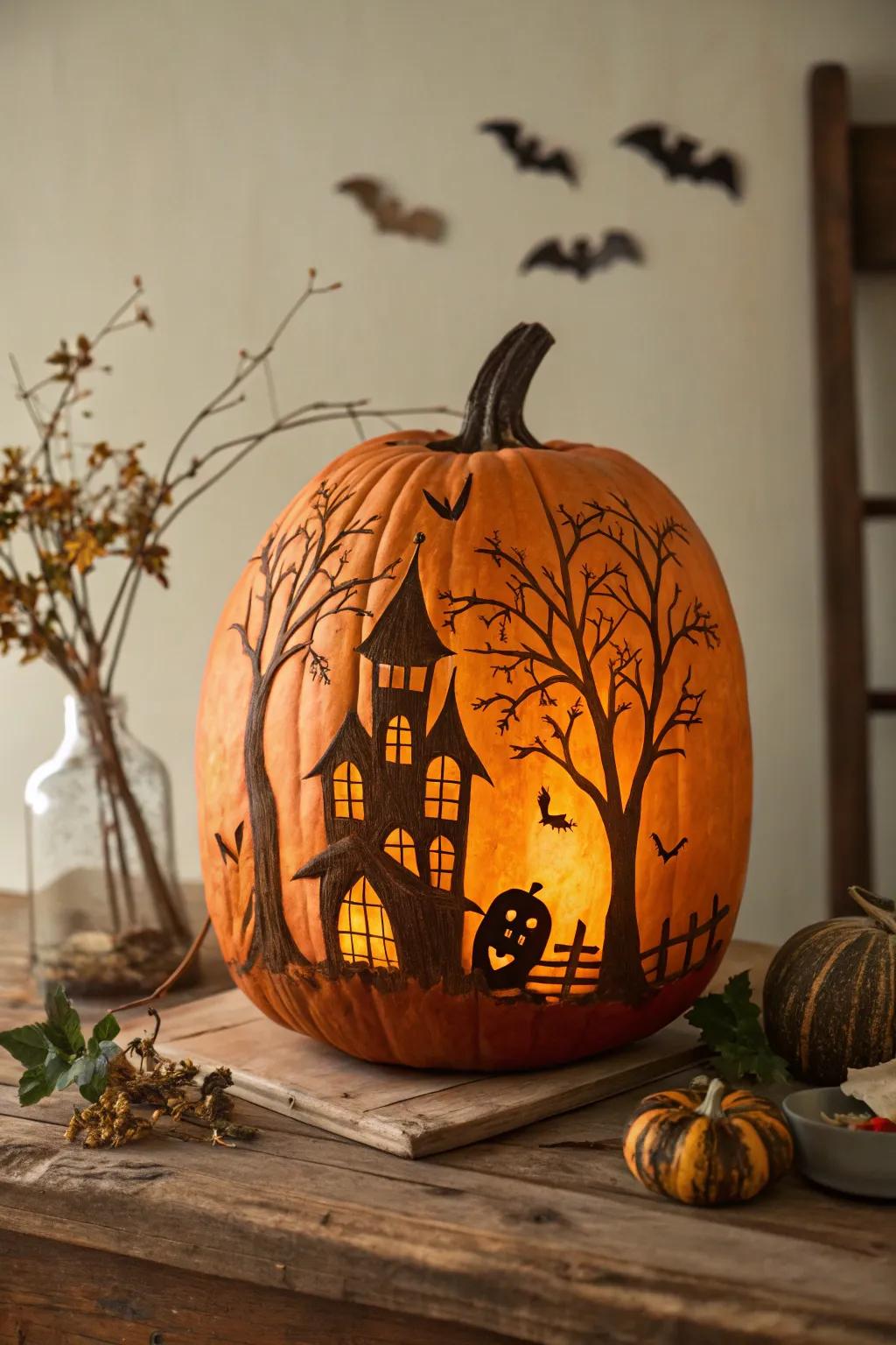 Transform your pumpkin into a captivating haunted manor, bringing spooky elegance to your decor!