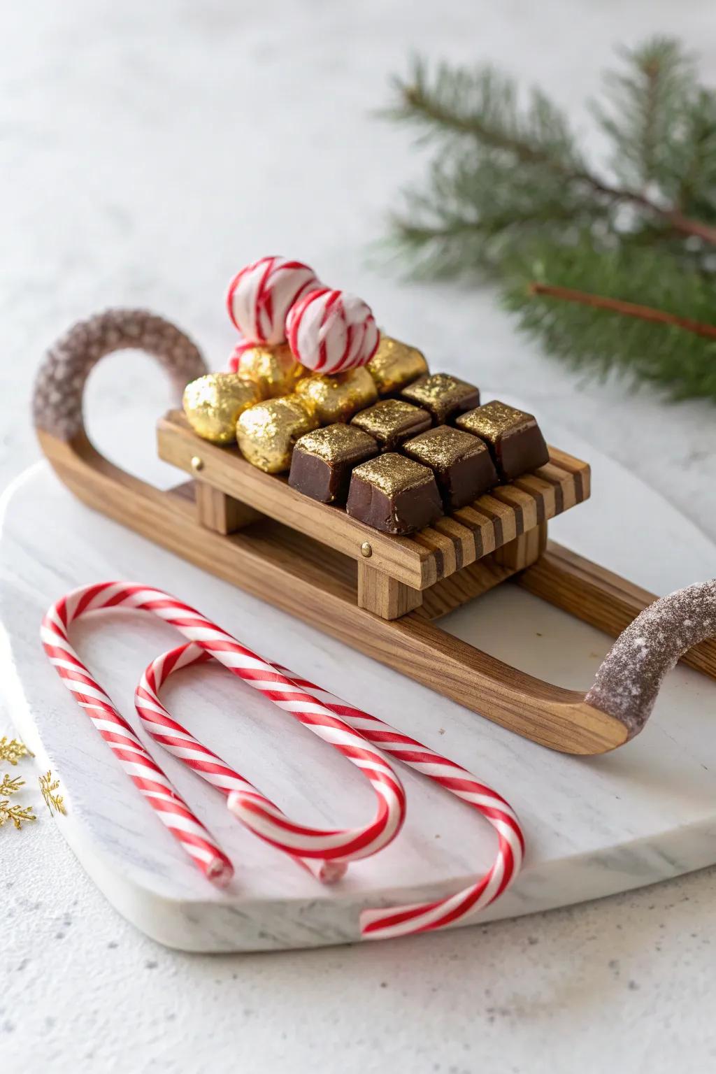 Sweet and simple: A candy cane sleigh that's both a treat and a treasure.