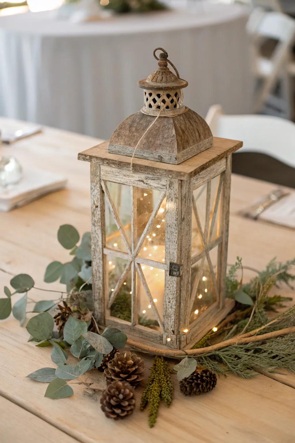 Illuminate your fall wedding with enchanting rustic lanterns for a touch of romantic simplicity.