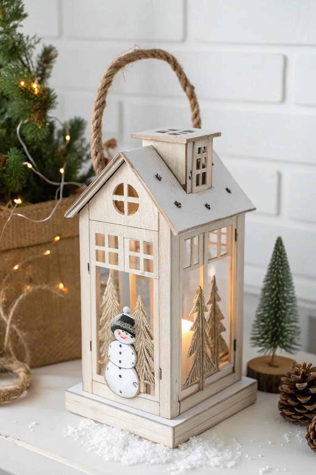 Bring the serene charm of a winter cottage to your table with this enchanting DIY Christmas lantern.
