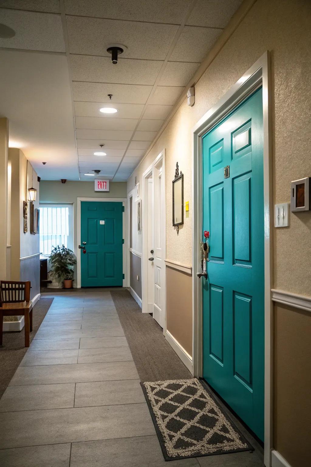 A bold door color can make a striking impact in your hallway.