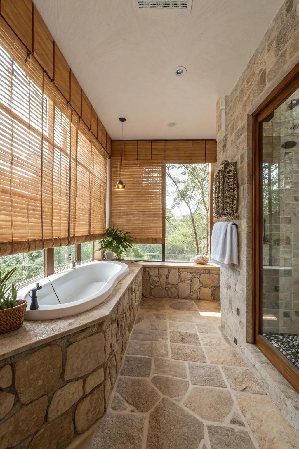 Bamboo blinds create a calming, nature-inspired ambiance.