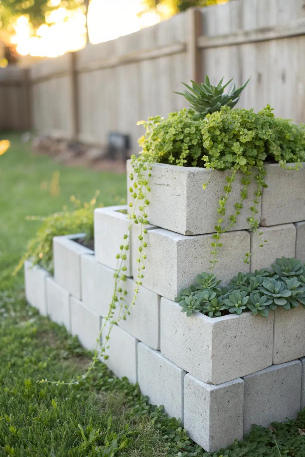 Elevate your garden with chic cinder block plantersâwhere simplicity meets natural beauty.