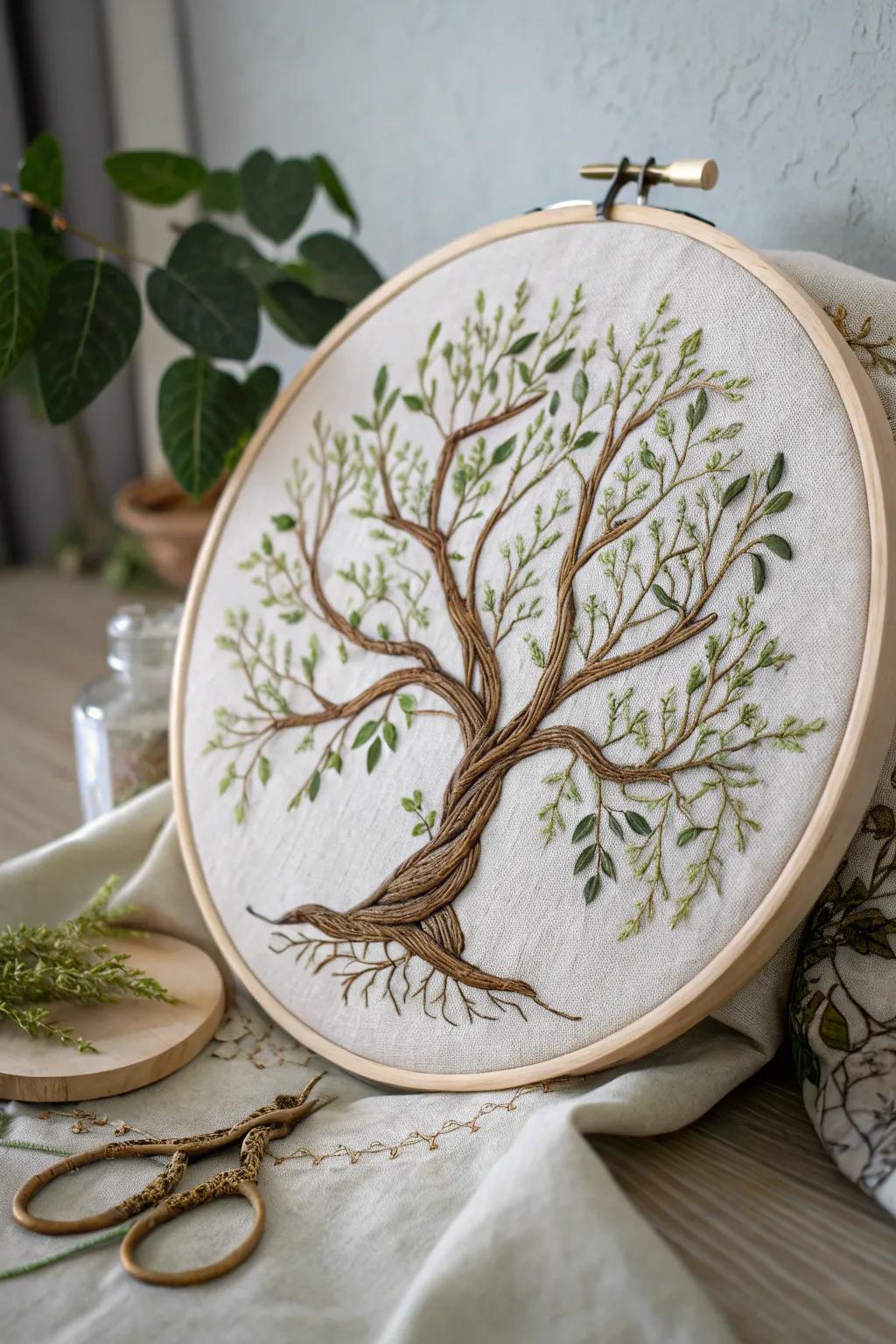 Bring the tranquility of the forest into your home with nature-inspired embroidery art.