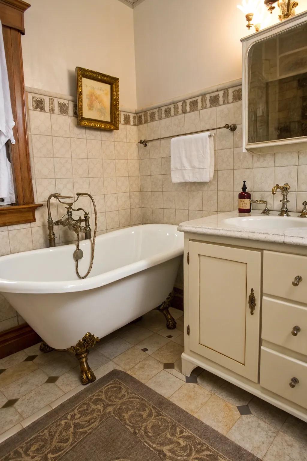 A clawfoot tub brings vintage charm and elegance to any bathroom.