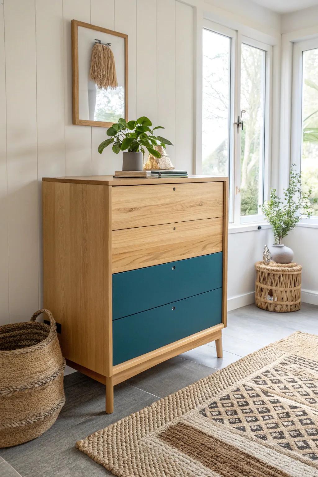 Add a modern twist to simplicity with a bold dipped dresser design.