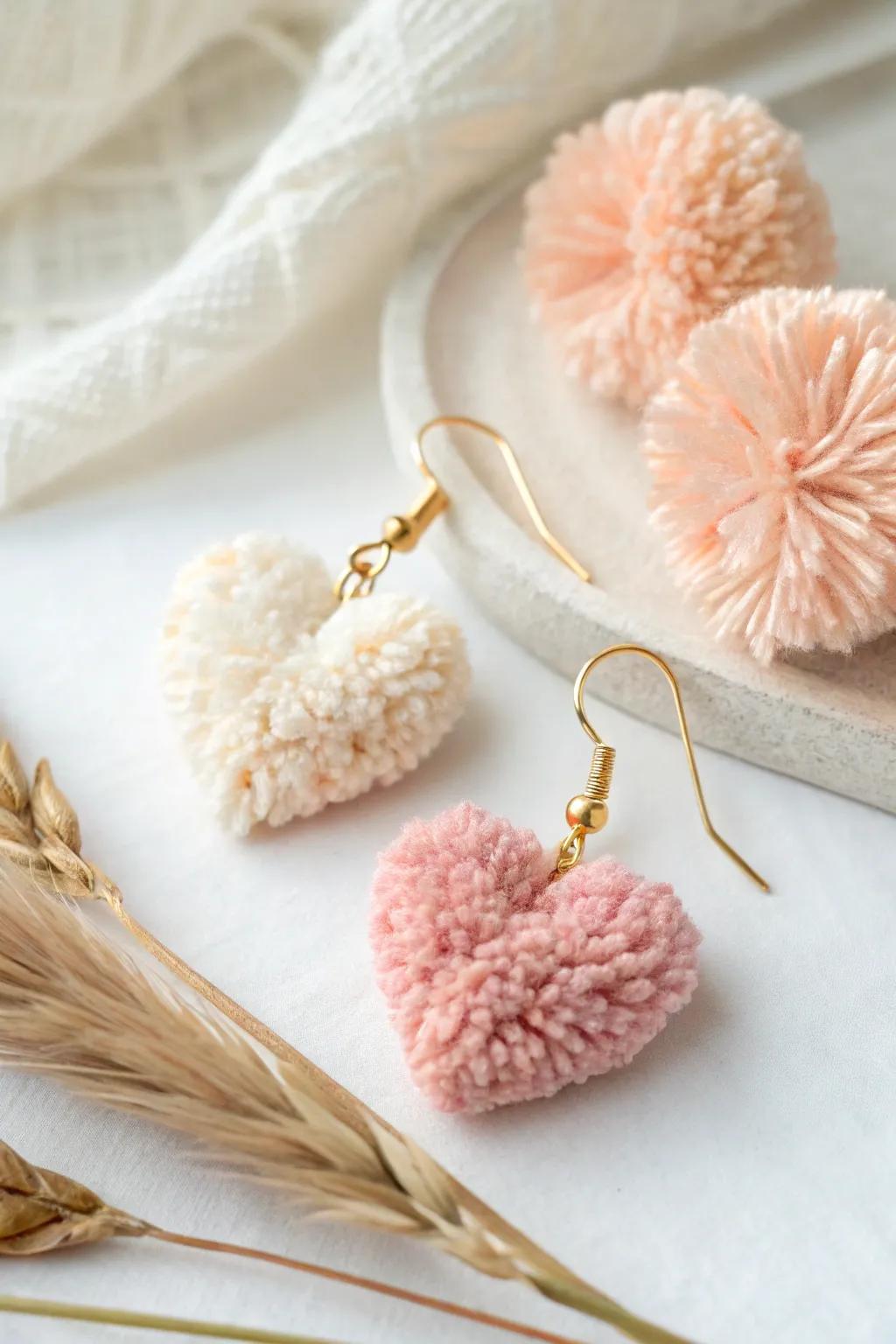 Add a playful touch to your look with these charming DIY heart pom-pom earrings!