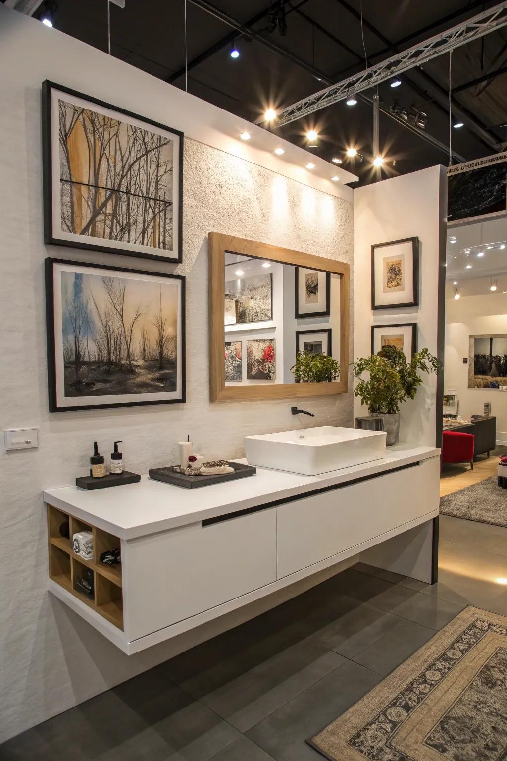 Artwork adds a personal touch and elevates your vanity's aesthetic.