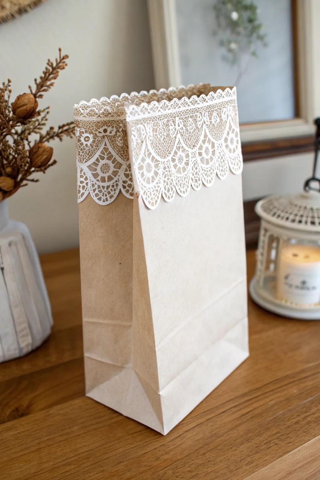 Elevate your DIY Valentine's bag with vintage romanceâlace it up with love.