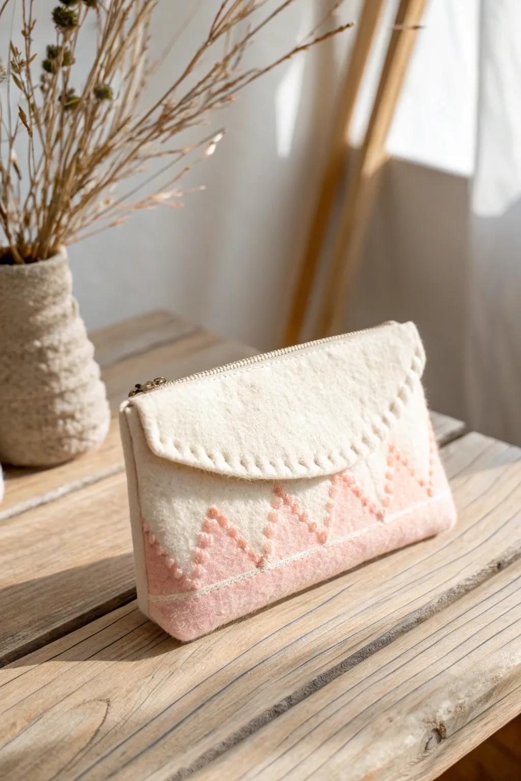 Elegant and handcrafted, this felted wool pouch is the perfect blend of simplicity and beauty, keeping your essentials stylishly organized.