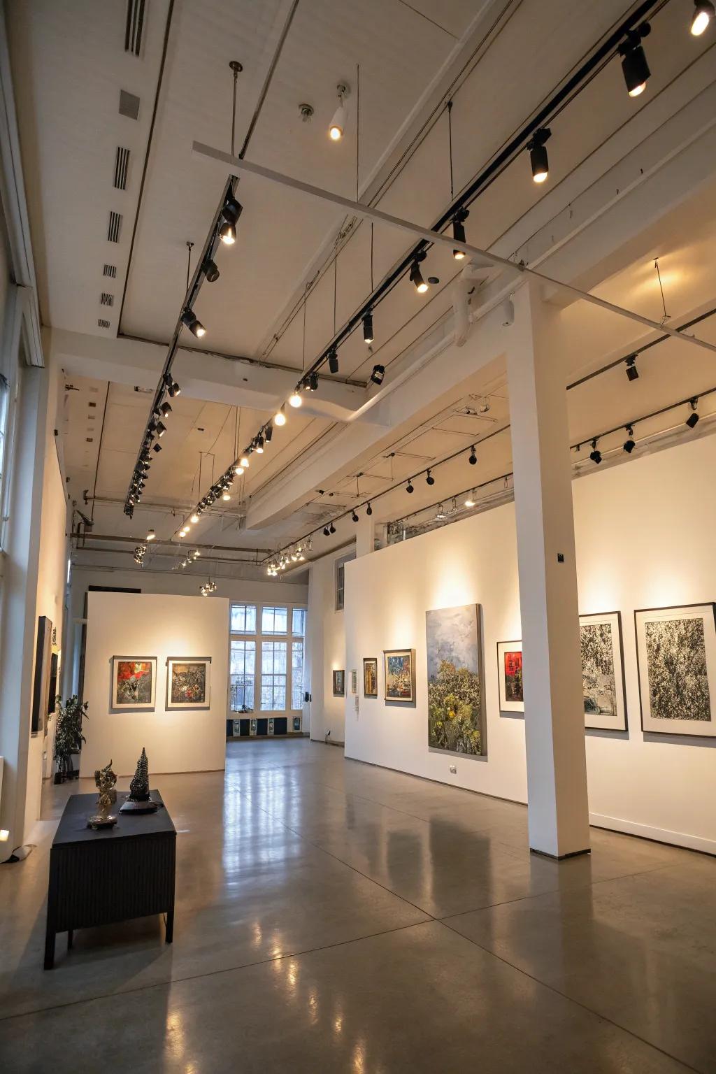 Track lighting is perfect for showcasing art in rooms with high ceilings.