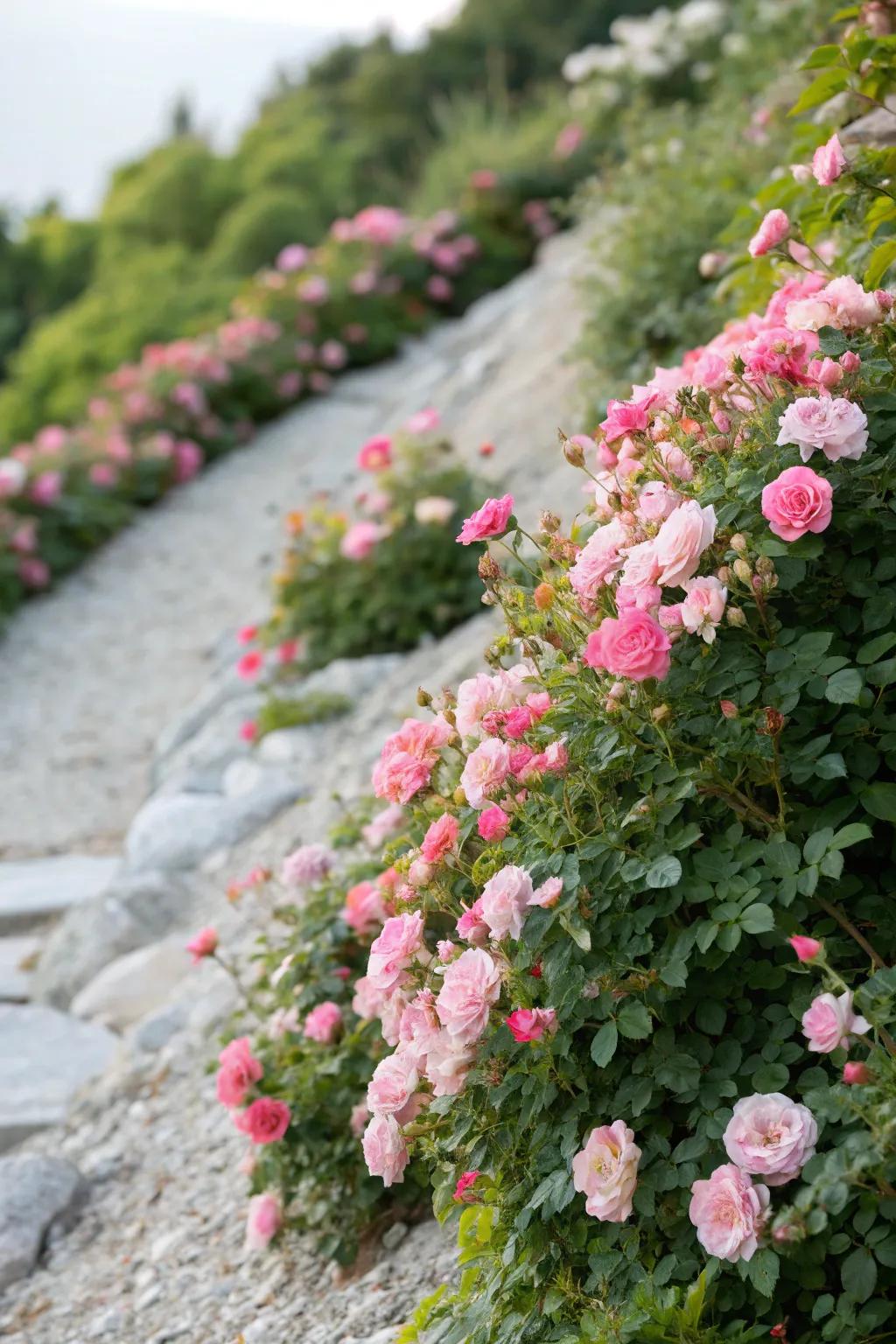 Transform your garden slopes with the natural elegance of groundcover roses. Perfect for beauty and erosion control!