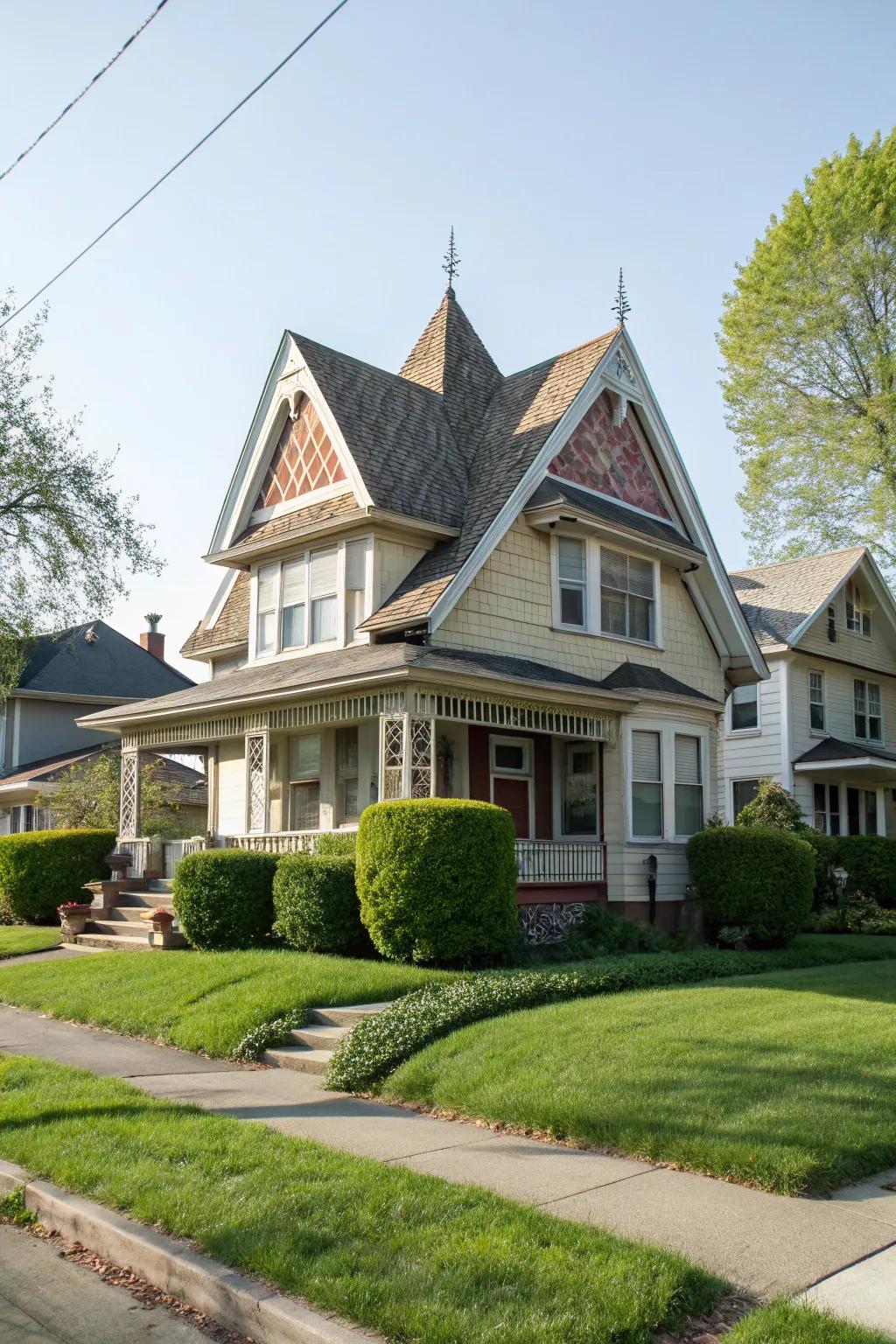 A gabled roof adds distinctive character to this modern duplex.