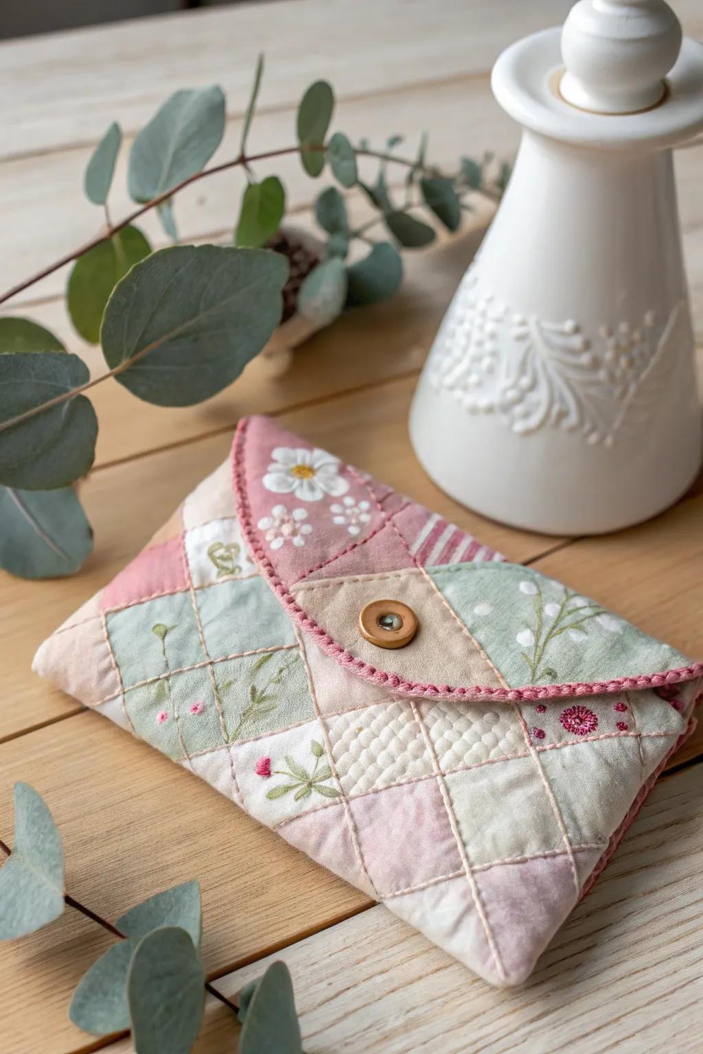 Crafted with love: A charming patchwork pouch for your dearest friend.