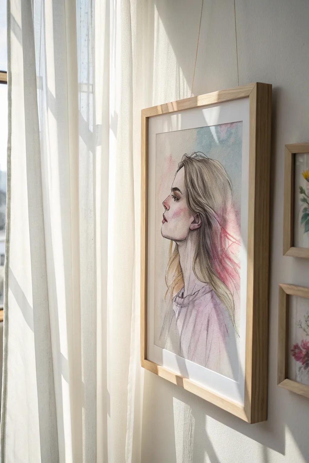 Embrace the whimsy of watercolor with this soft and dreamy portrait, a perfect blend of simplicity and elegance.