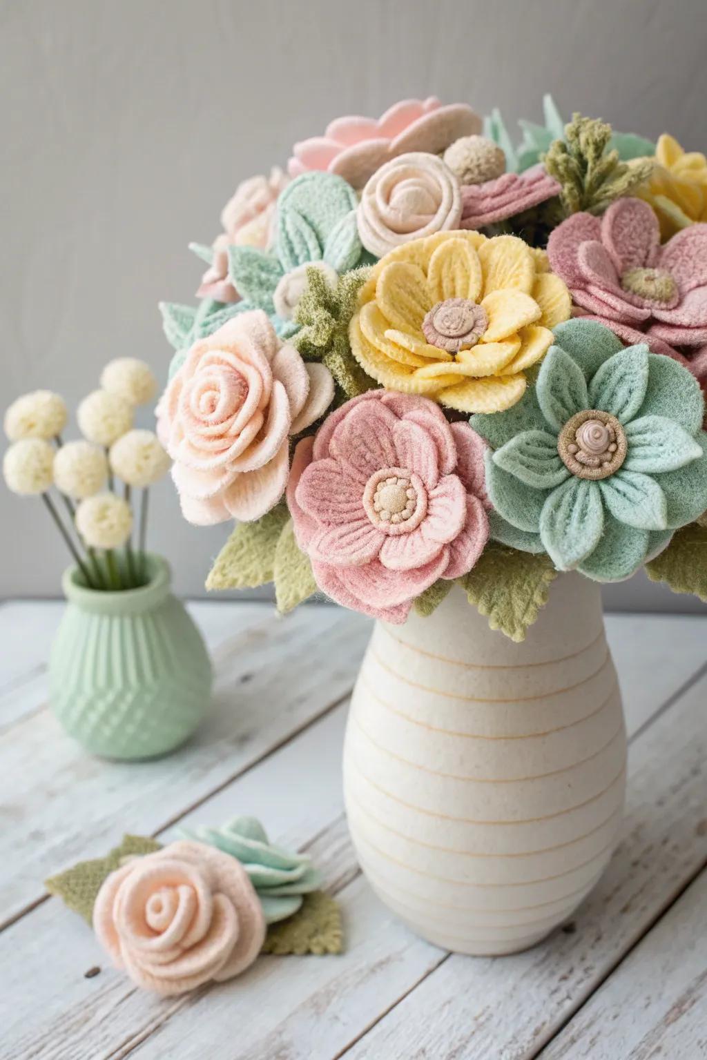 Everlasting beauty in a bouquet â embrace the charm of handmade felt flowers.