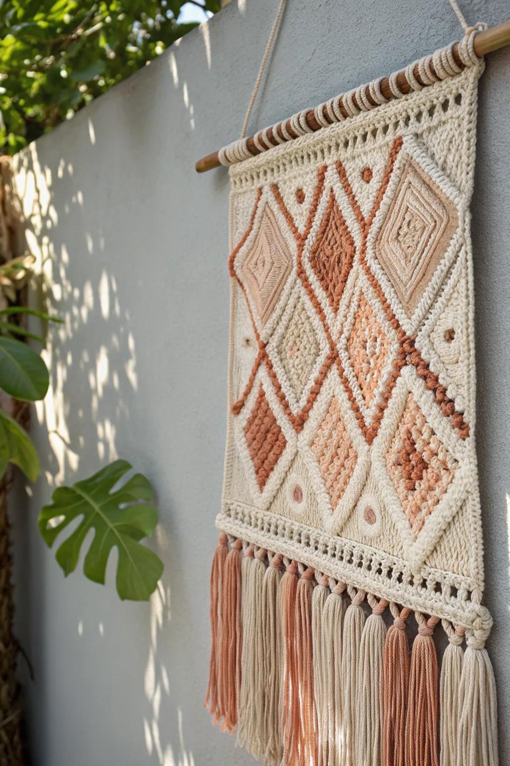 Add a touch of bohemian elegance to your space with this stunning tapestry crochet wall hanging.