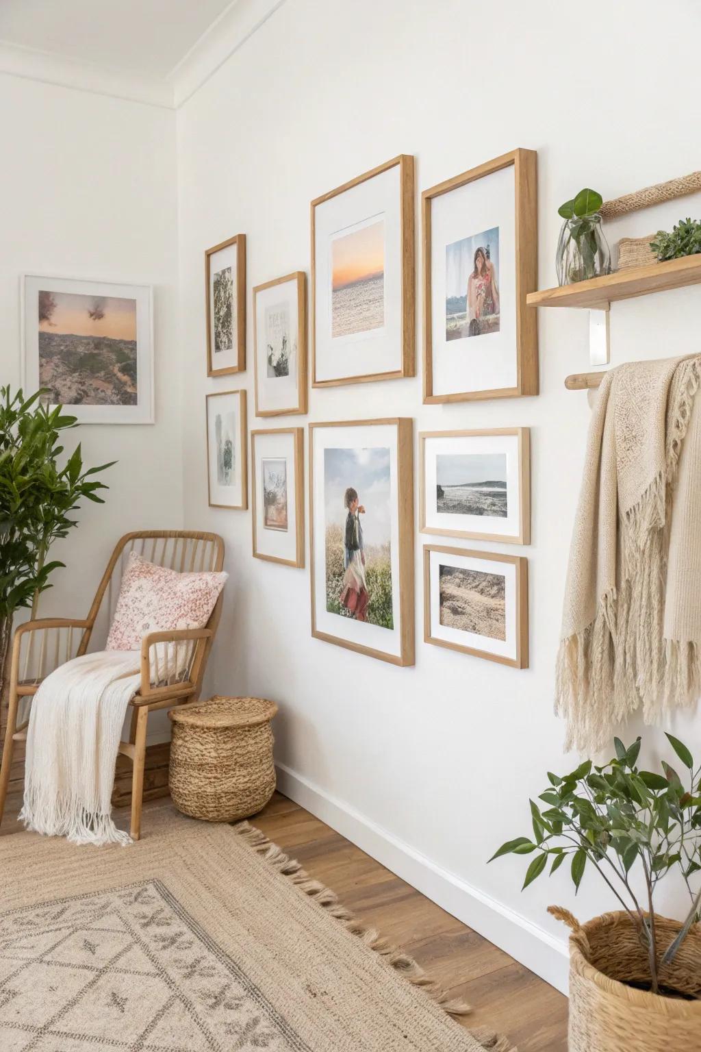 Capture memories in style with this DIY photo gallery â a perfect blend of simplicity and warmth for your girl's room.