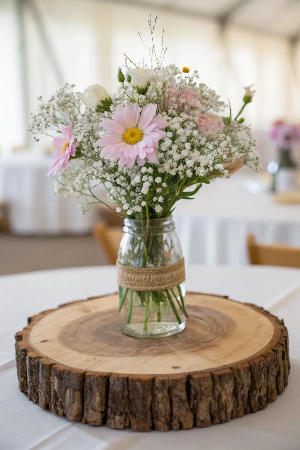 Transform your table into an enchanted forest with this stunning wood slice centerpiece.