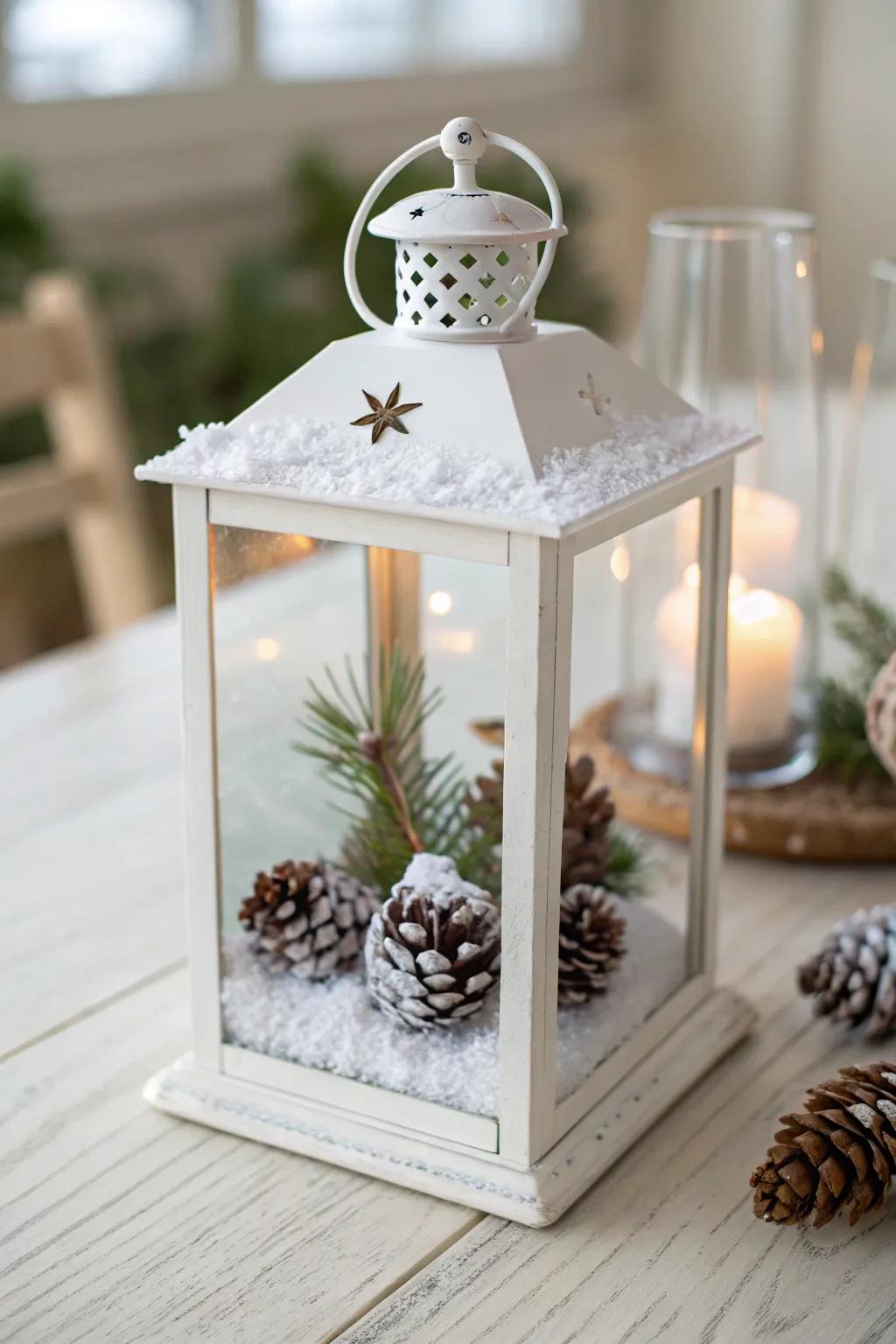 Embrace rustic charm with a frosty pinecone lantern this Christmas.