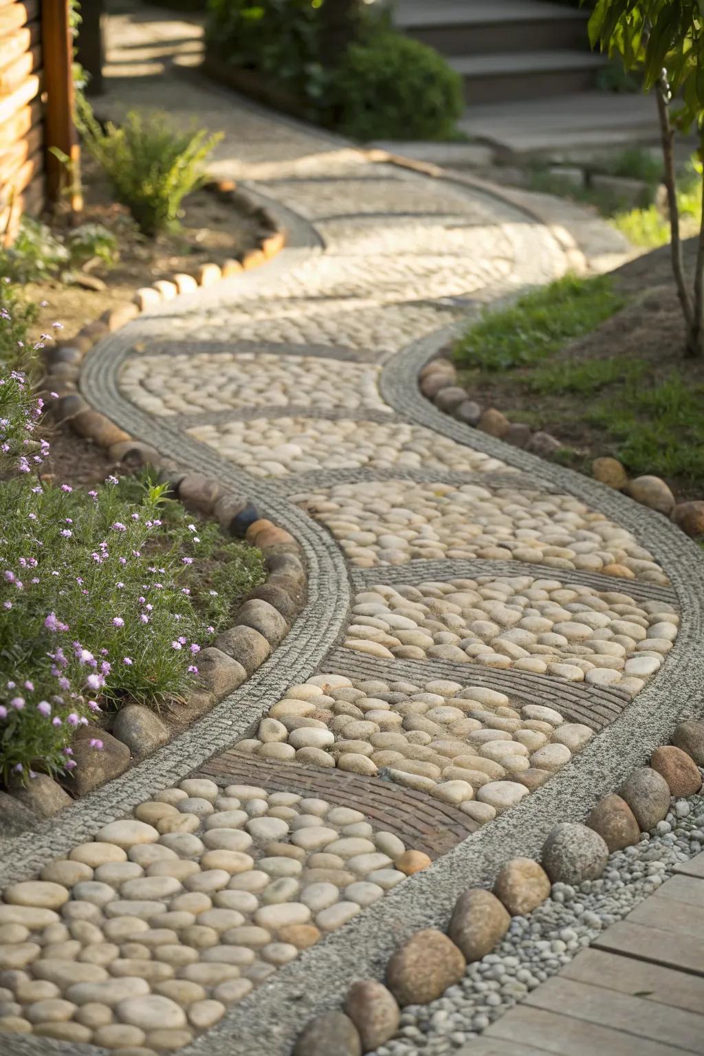 Discover the art of simplicity with a stunning pebbled pathway that beckons you to wander.
