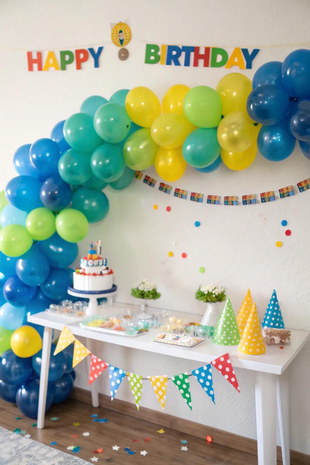 DIY balloon garlands add a whimsical touch.