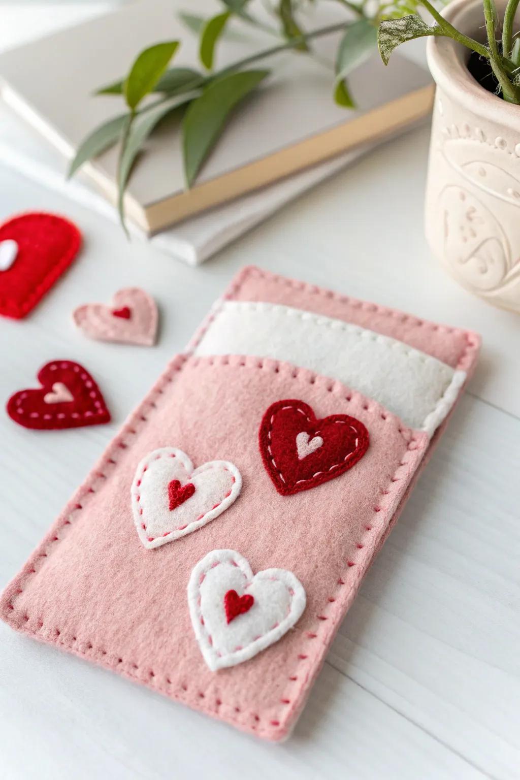 Embrace the warmth of handmade love with these charming felt pockets for Valentine's Day gifts.