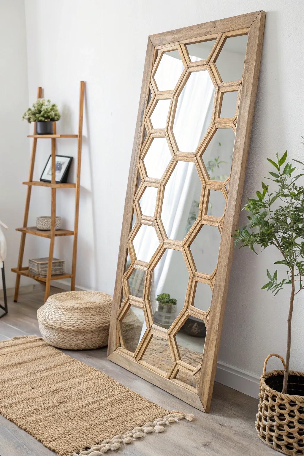 Transform your space with a chic geometric mirror frame that speaks of modern art and timeless elegance.
