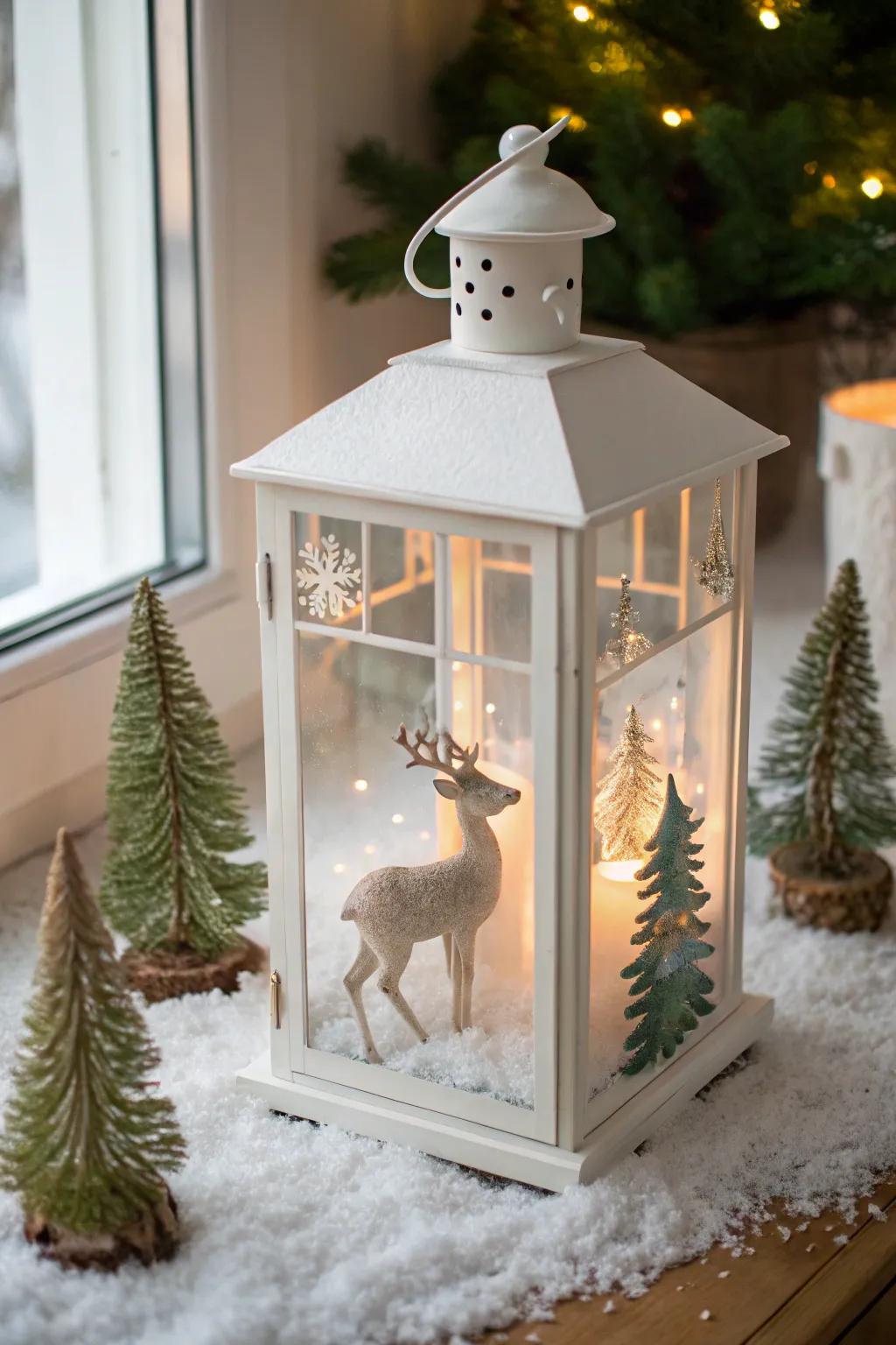 Embrace the magic of a woodland Christmas with this enchanting deer lantern.