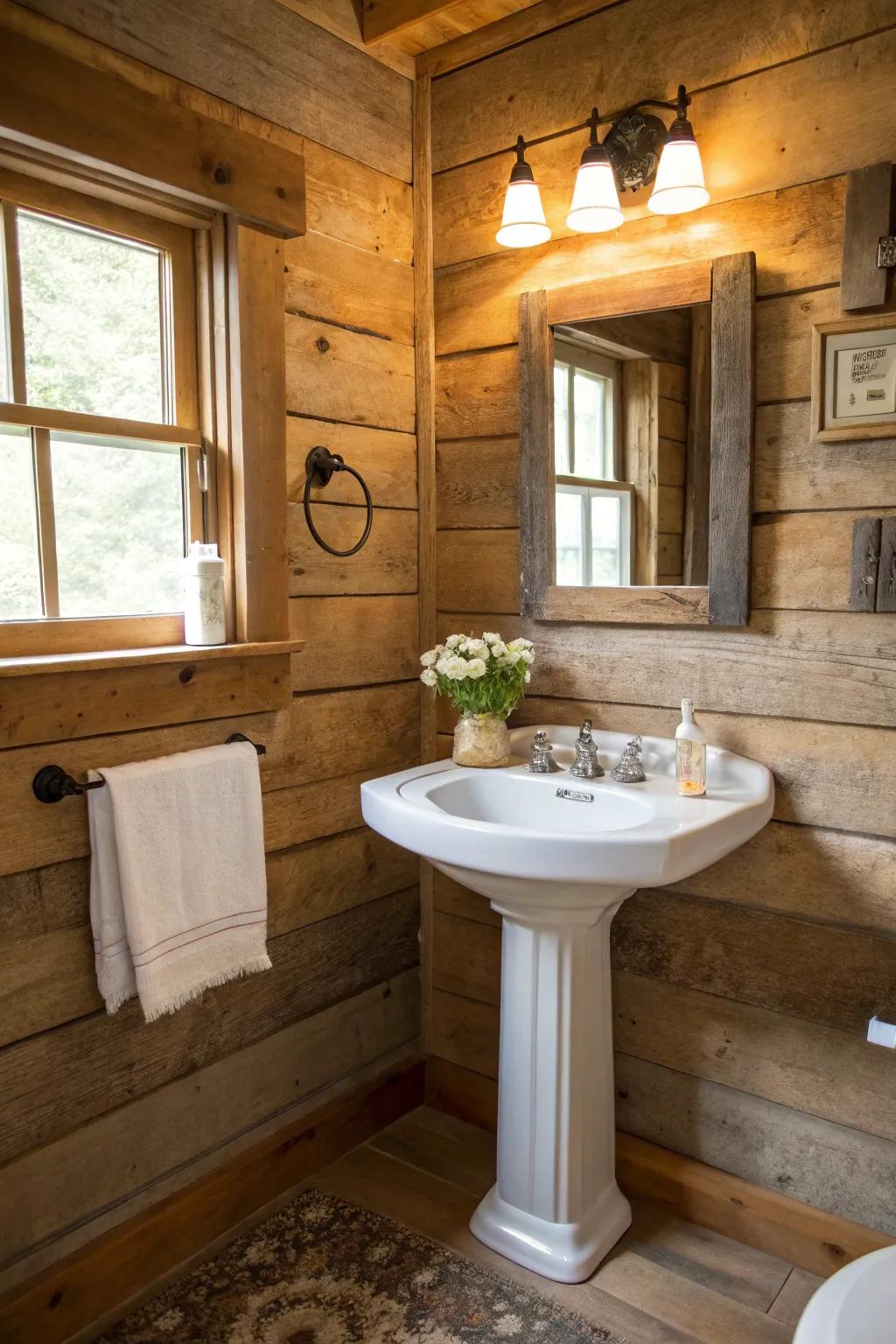 Cozy bathroom with rustic charm.