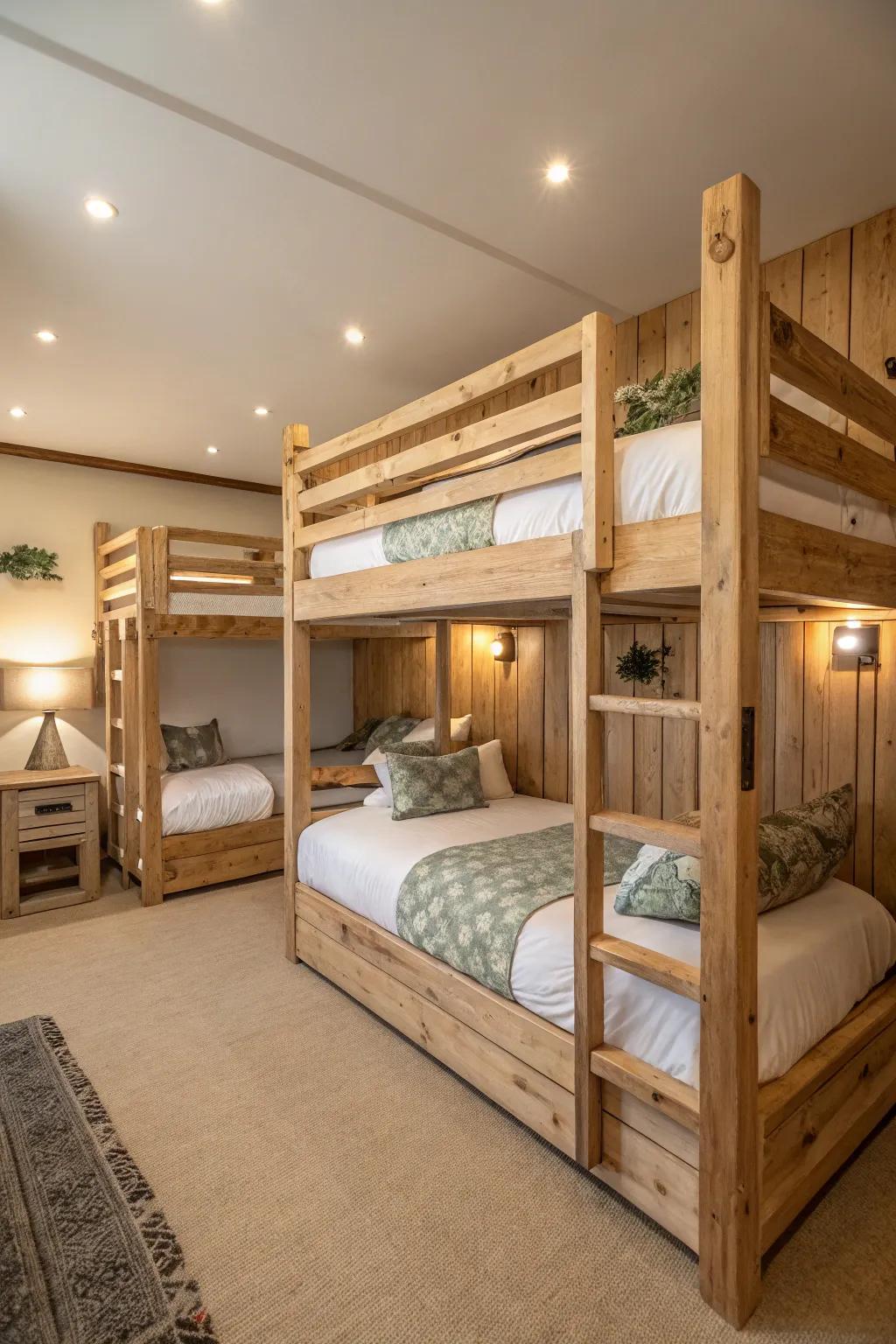 Eco-friendly quad bunk beds crafted from sustainable materials for a responsible design choice.