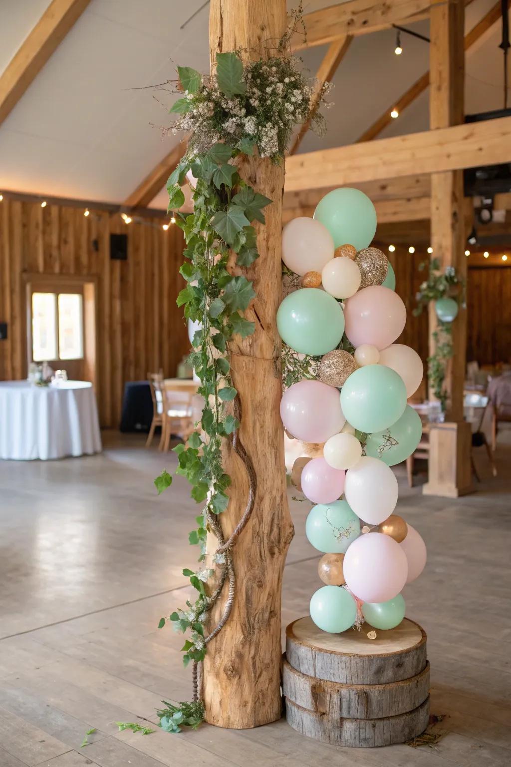 Infuse rustic charm with a natural elements balloon column.