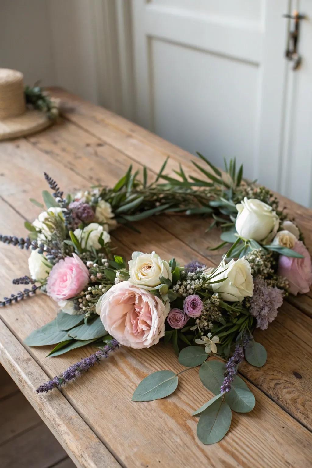 Craft your dream bridal look with a stunning floral crown, blending fresh and dried blooms for timeless elegance.