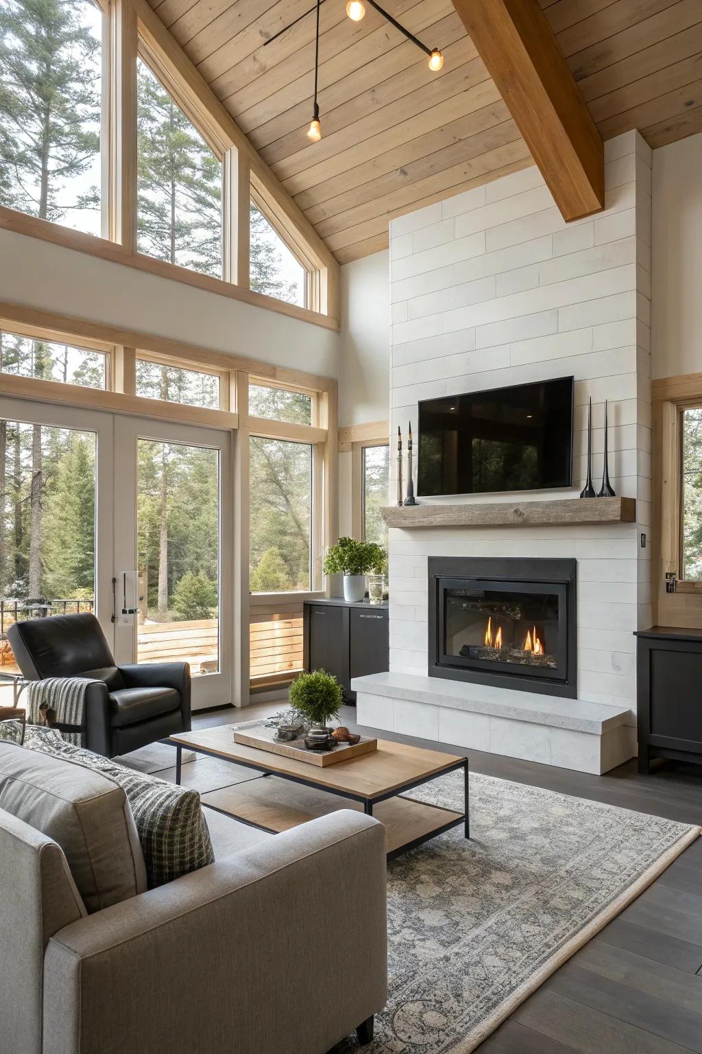 A gas fireplace insert offers efficiency and style in a cottage setting.