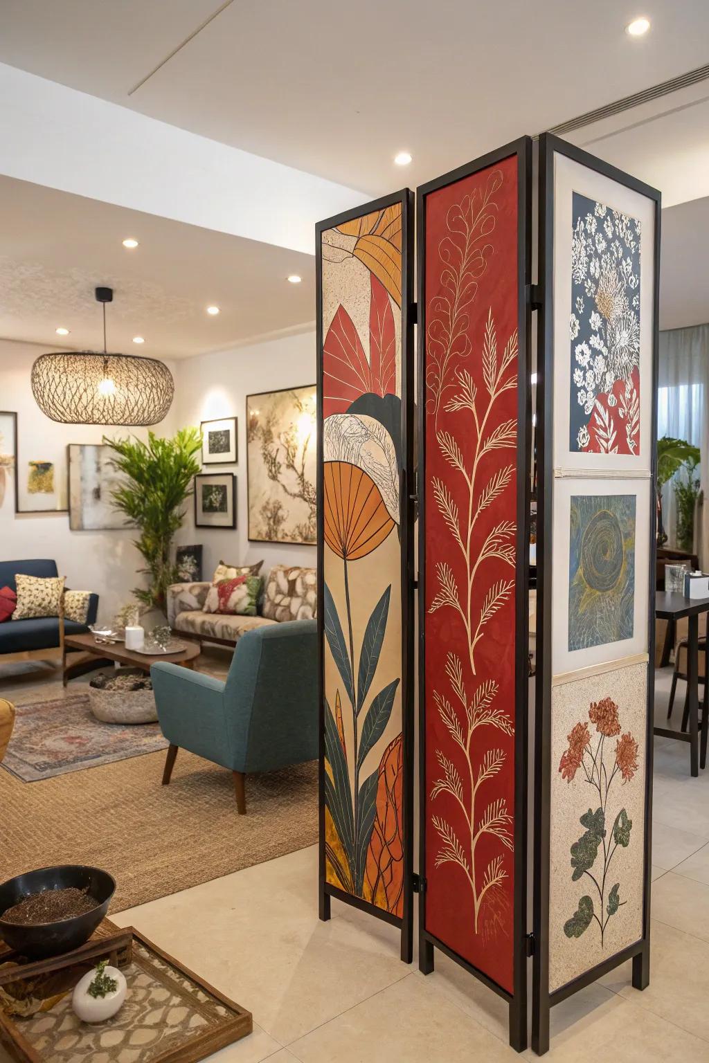 Artistic panels making a statement while dividing space.