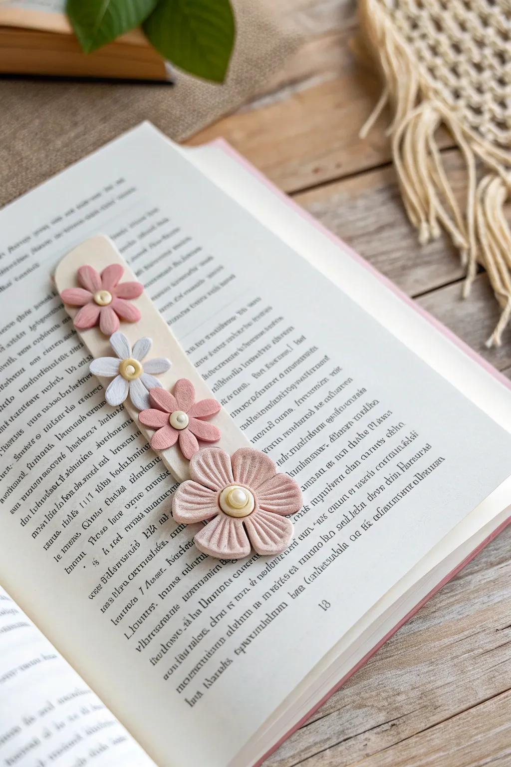 Delicate beauty meets literary charm with these clay flower bookmarks.