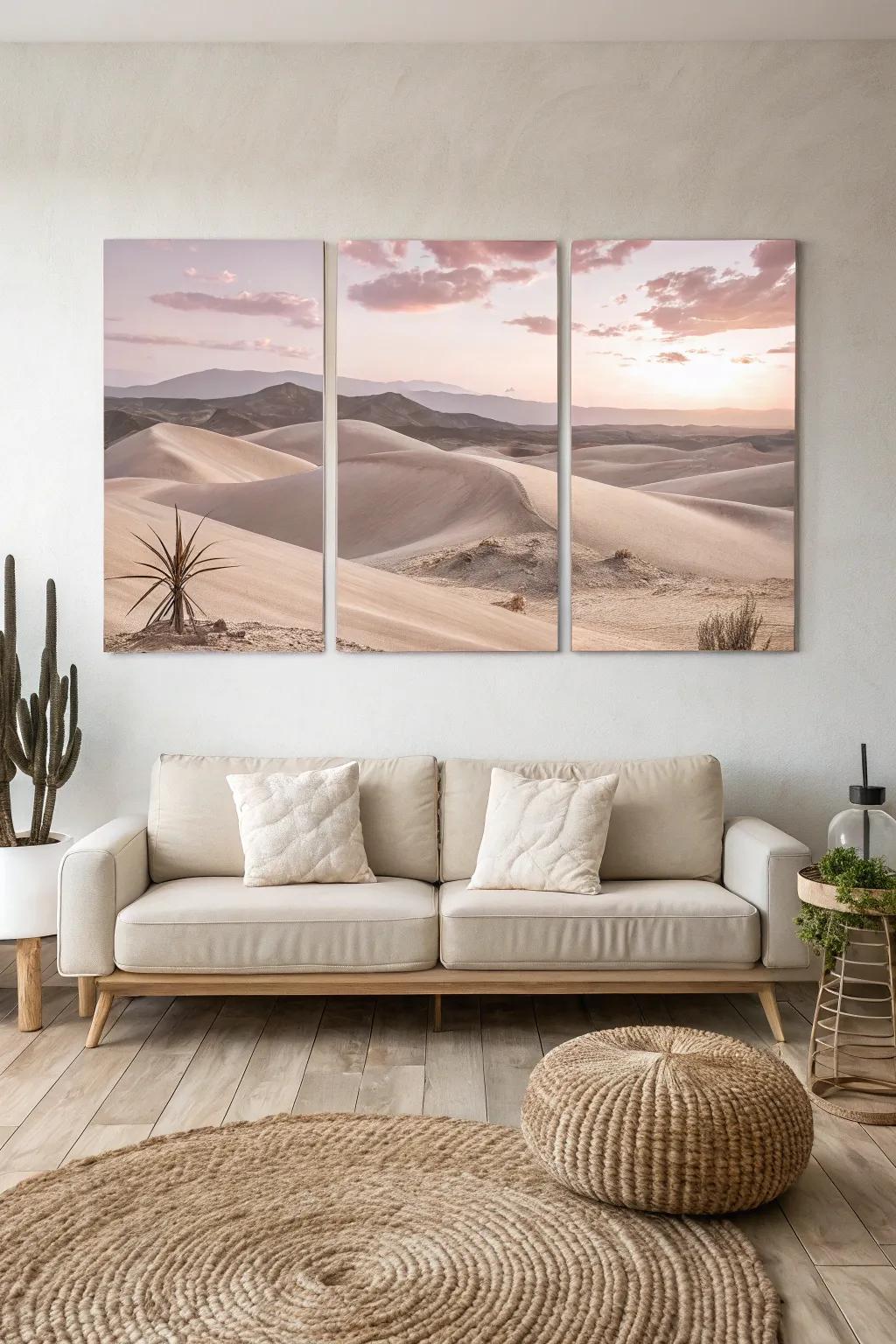 Transform your space with a touch of the exotic - embrace the serene beauty of the desert with this minimalist canvas art.